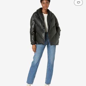 Blank NYC Black Faux Leather Puffer Jacket with Belt Closure